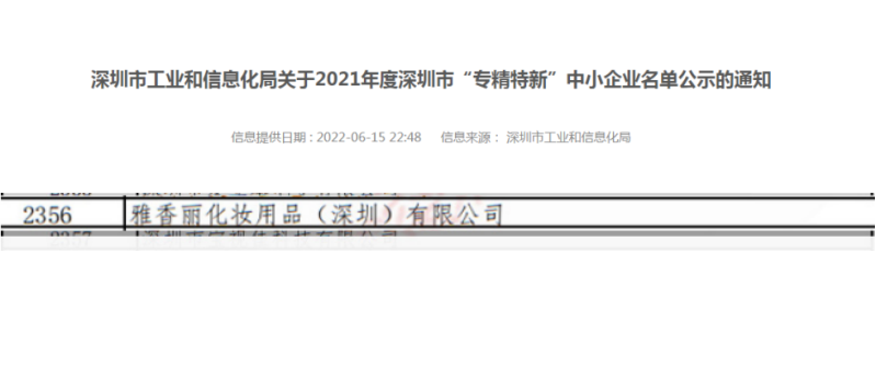 午夜成人在线观看化妝用品（深圳）有限公司榮獲2021年度深圳“專精特新”企業